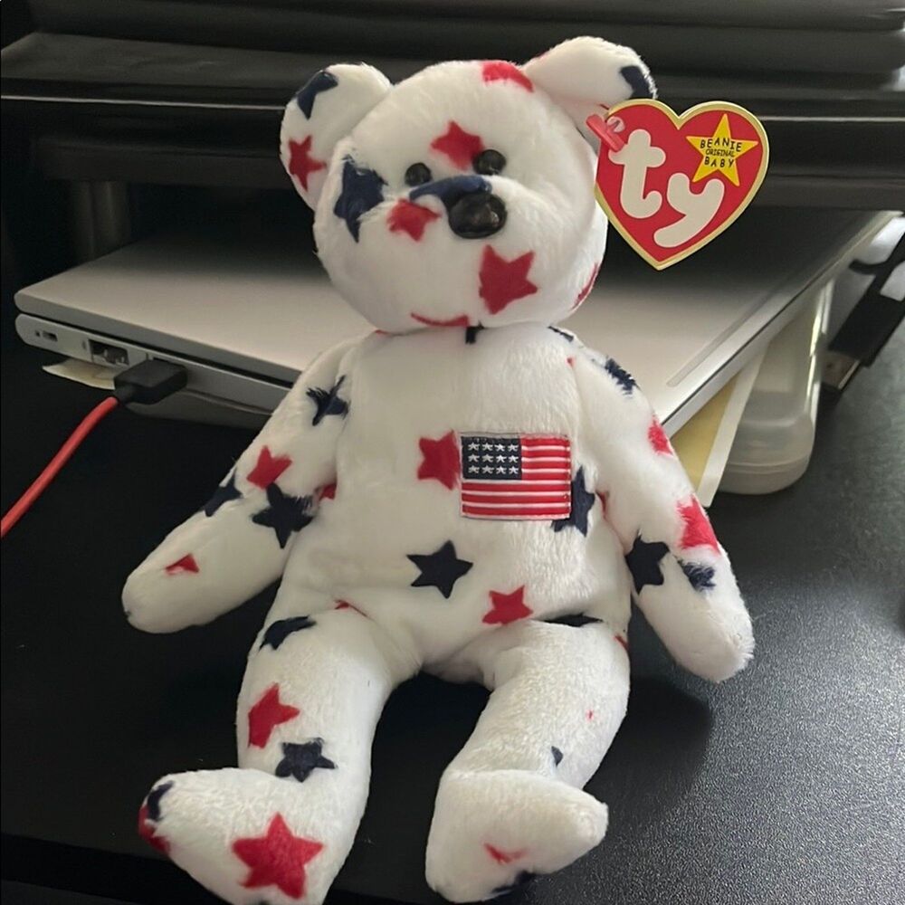 Ty Red and White Stuffed Bear with Patriotic Stars “glory” New with tags